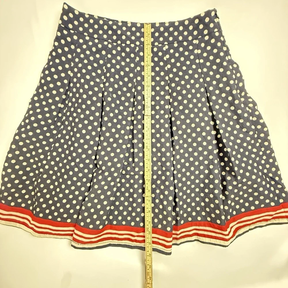 Vintage 80s Polka‎ Dot Skirt Nautical Red Stripe Hem Retro M